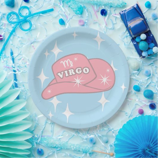 Modernes Virgo Zodiac Cowgirl Hat Blue Party Pappteller (Party)