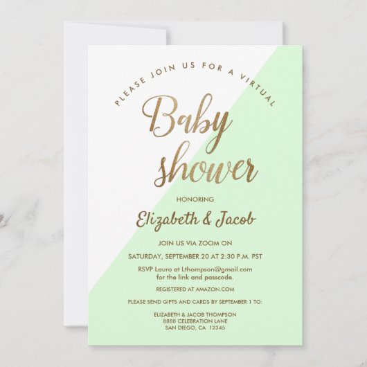 Modernes Virtual Baby Duwer Green Gender neutral Einladung (Vorderseite)