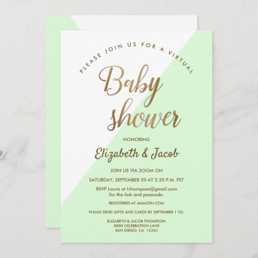 Modernes Virtual Baby Duwer Green Gender neutral Einladung (Vorne/Hinten)