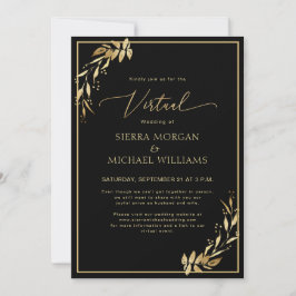 Modernes Virtual Wedding Chic Golden Foliage Black Einladung