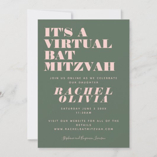 Modernes virtuelles Online-Rosa und grünes Bat Mit Einladung (Vorderseite)