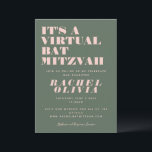 Modernes virtuelles Online-Rosa und grünes Bat Mit Einladung<br><div class="desc">Moderne virtuelle Online-Rosa und Grüne Bat Mitzvah Einladung</div>
