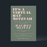 Modernes virtuelles Online-Rosa und grünes Bat Mit Einladung<br><div class="desc">Moderne virtuelle Online-Rosa und Grüne Bat Mitzvah Einladung</div>
