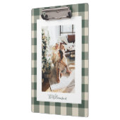 Modernes waldgrünes Kariertes rustikales Foto Klemmbrett (Links)