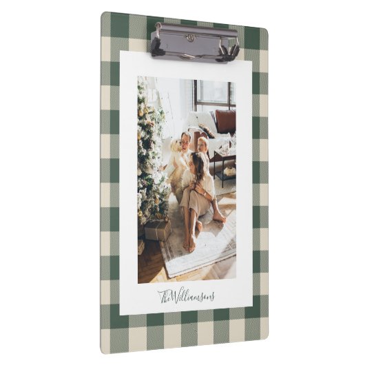 Modernes waldgrünes Kariertes rustikales Foto Klemmbrett (Rechts)