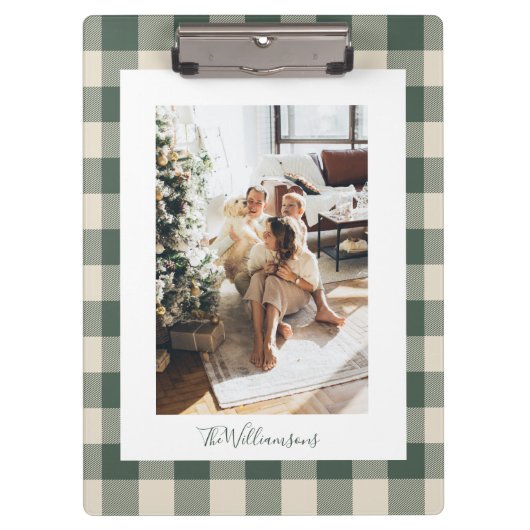 Modernes waldgrünes Kariertes rustikales Foto Klemmbrett (Vorderseite)