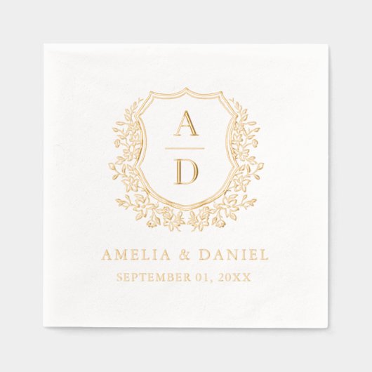 Modernes Wappen Monogram Wedding Gold Servietten Mit Folie (Vorderseite)