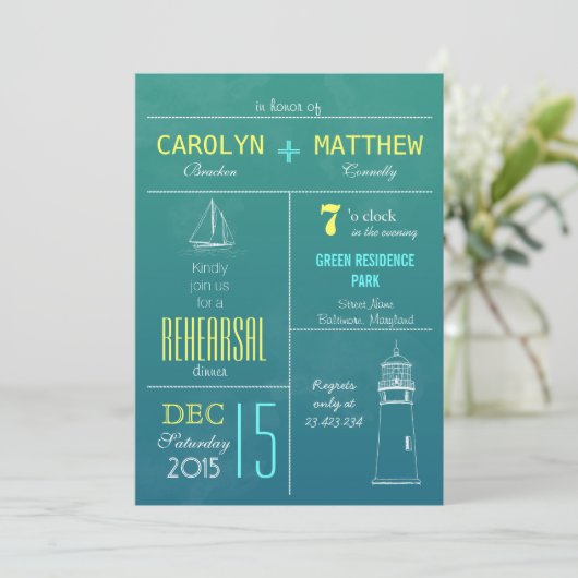 Modernes Wasserboot| Lighthouse Probe Dinner Einladung (Stehend Vorderseite)