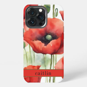 Modernes Wasserfarben-Mohn-Monogramm iPhone 13 Pro Hülle