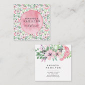 Modernes, wasserfarbenes Rosa Blume Grünpflanzen Quadratische Visitenkarte (Vorne/Hinten)
