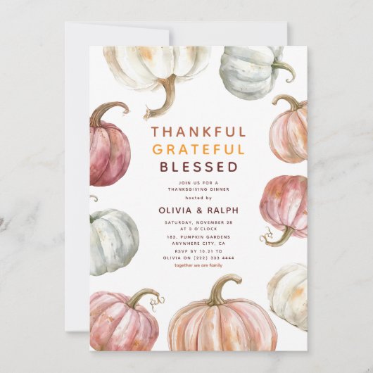 Modernes Wasserfarbenkürbis Erntedank Dinner Einladung (Vorderseite)