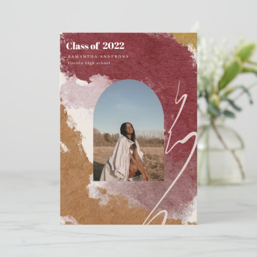 Modernes Watercolor Abstrakt Graduate Foto Einladung (Stehend Vorderseite)