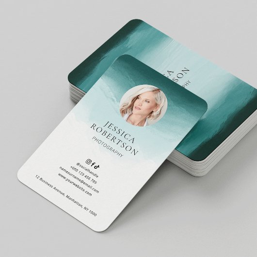 Modernes Watercolor Aquamarin Designer Foto Elegan Visitenkarte