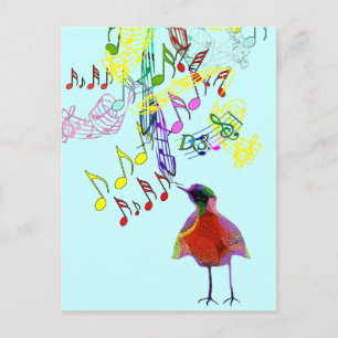 Modernes Watercolor Bird Singing Postkarte