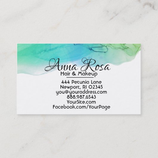 *~* modernes Watercolor-blaues Aqua-abstraktes Visitenkarte (Rückseite)