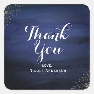 Modernes Watercolor Blue Gold Confetti Gastgeschen Quadratischer Aufkleber