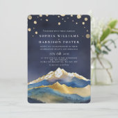 Modernes Watercolor Blue Gold Mountain Wedding Fot Einladung (Stehend Vorderseite)