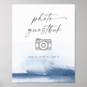 Modernes Watercolor Blue Wedding Foto Gästebuch