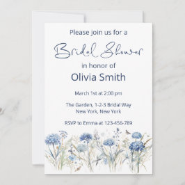 Modernes Watercolor Blue Wildblumen Brautparty Einladung
