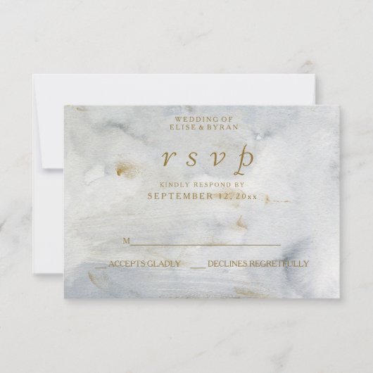 Modernes Watercolor Gold Blue Marble Wedding RSVP Karte (Vorderseite)