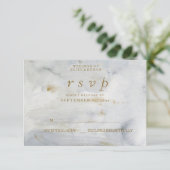 Modernes Watercolor Gold Blue Marble Wedding RSVP Karte (Stehend Vorderseite)