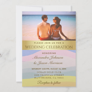 Modernes Watercolor Gold Summer Beach Wedding Foto Einladung