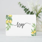 Modernes Watercolor Lemon Tropical Wedding RSVP (Stehend Vorderseite)
