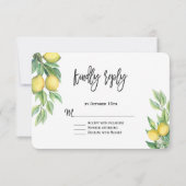 Modernes Watercolor Lemon Tropical Wedding RSVP Karte (Rückseite)