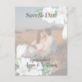 Modernes Watercolor Magnolia Save the Date Foto Postkarte