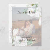 Modernes Watercolor Magnolia Save the Date Foto Postkarte (Vorne/Hinten)