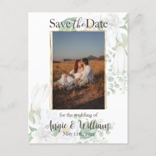 Modernes Watercolor Magnolia Save the Date Foto Postkarte