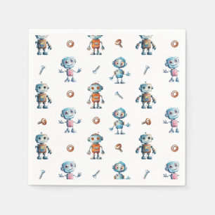 Modernes Watercolor Niedlich Robot Kindermuster Serviette