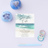 Modernes Watercolor Ocean Beach Foto Save the Date Flyer (Einzeln)