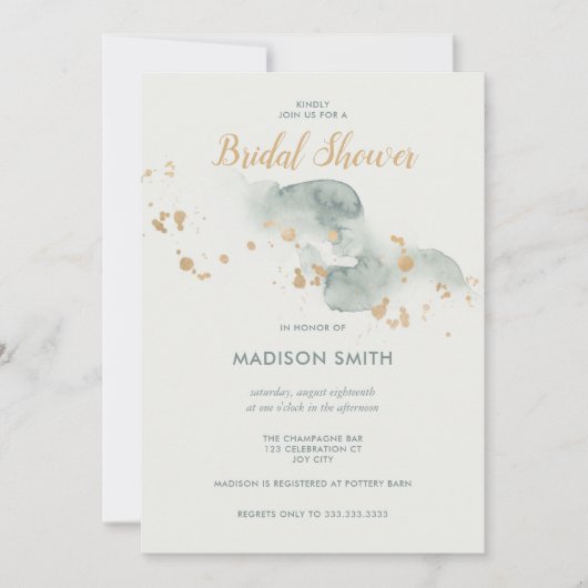 Modernes Watercolor Sage Green Gold Brautparty Einladung (Vorderseite)