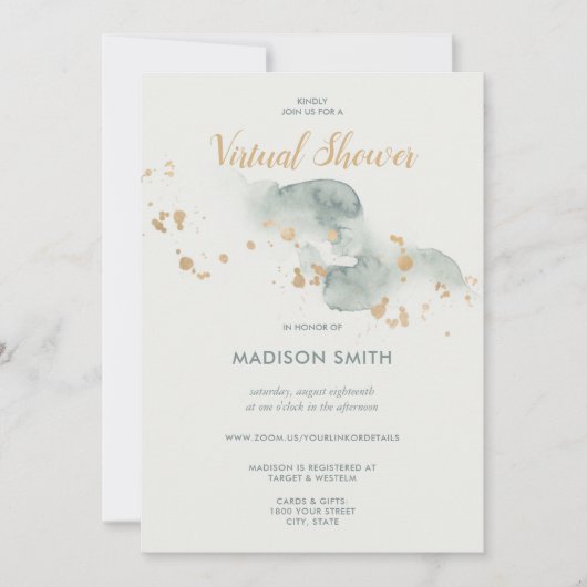 Modernes Watercolor Sage Green Virtual Brautparty Einladung (Vorderseite)