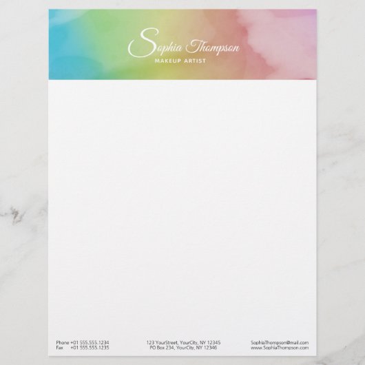 Modernes Watercolor Script Rainbow Pastell Letterh Briefbogen (Vorderseite)