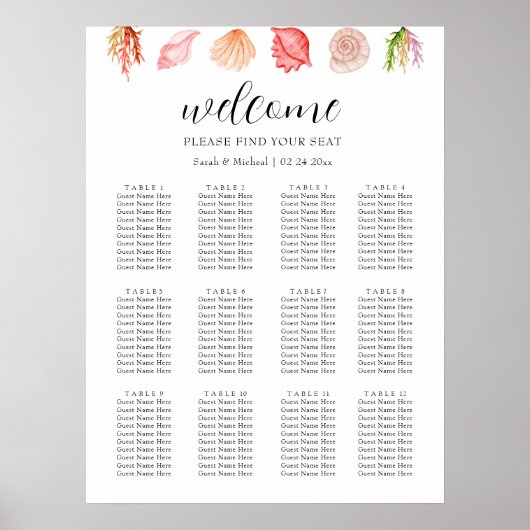 Modernes Watercolor Summer Beach Seekarten Poster (Vorne)