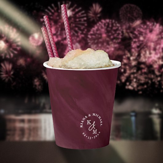 Modernes Watercolor Wedding Burgundy ID816 Pappbecher