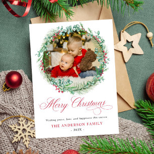 Modernes Watercolor Wreath Bow Foto Weihnachten