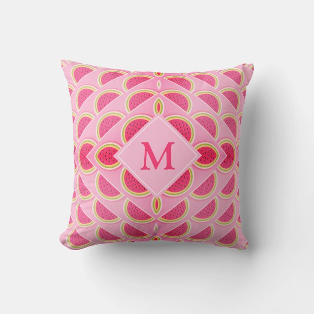 Modernes WATERMELON Hot Pink MONOGRAM Kissen (Vorderseite)