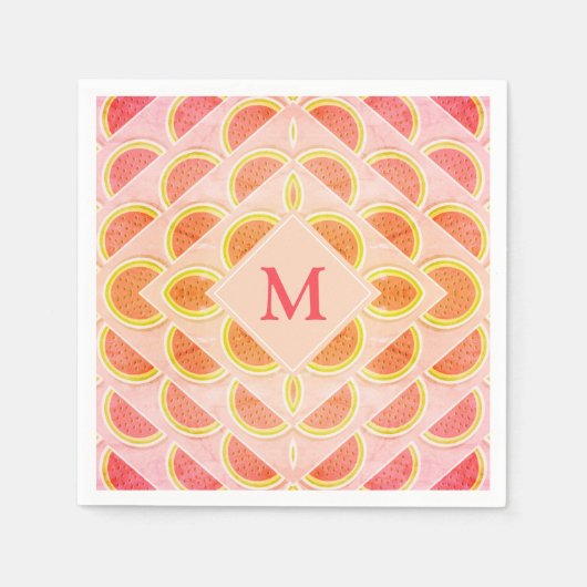 Modernes WATERMELON Pink MONOGRAM Papier Serviette (Vorderseite)