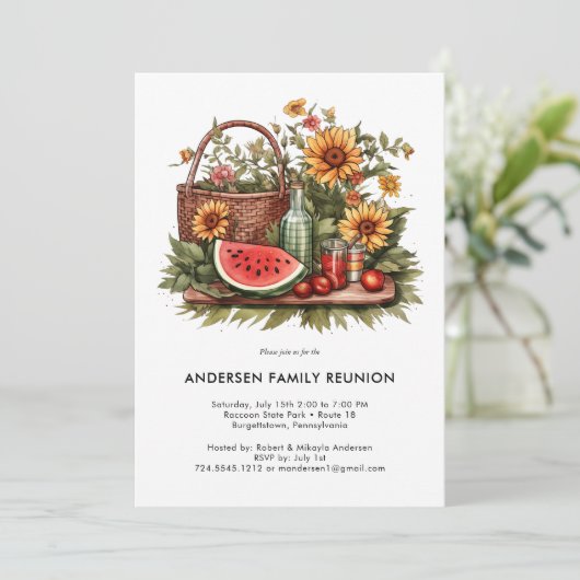 Modernes Watermelon Summer Picnic Family Wiederseh Einladung (Stehend Vorderseite)