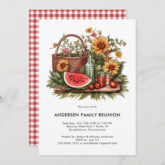 Modernes Watermelon Summer Picnic Family Wiederseh Einladung (Vorne/Hinten)