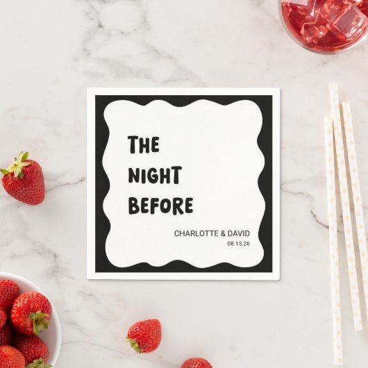 Modernes Wave Border Black & White Probe Dinner Serviette (Beispiel)