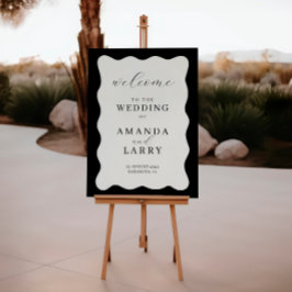 Modernes Wavy Black und Cream Wedding Begrüßungsze