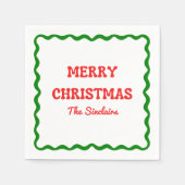 Modernes Wavy Border Red & Green Weihnachts-Party Serviette (Vorderseite)
