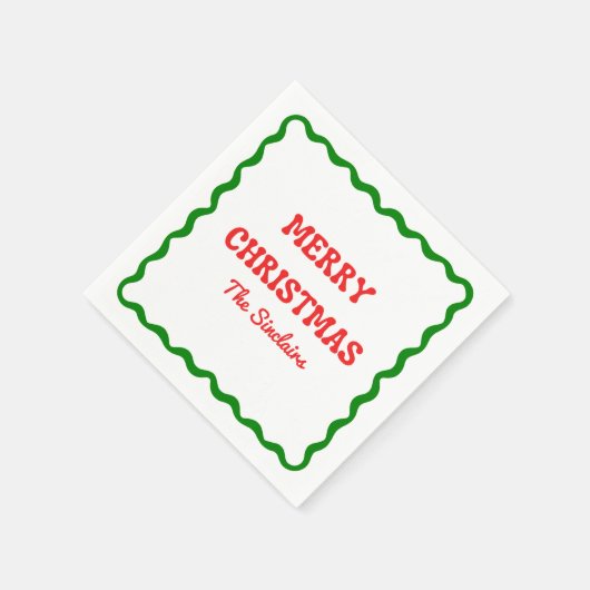 Modernes Wavy Border Red & Green Weihnachts-Party Serviette