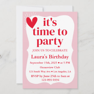 Modernes Wavy Pink und Rot zum Geburtstag Einladung