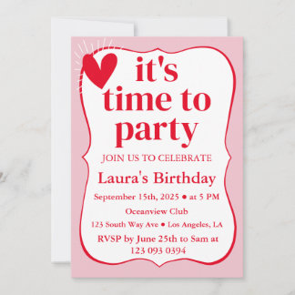 Modernes Wavy Pink und Rot zum Geburtstag Einladung