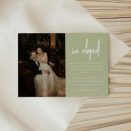 Modernes "We Eloped" Hochzeitsfeier Grünes Foto Ankündigung
